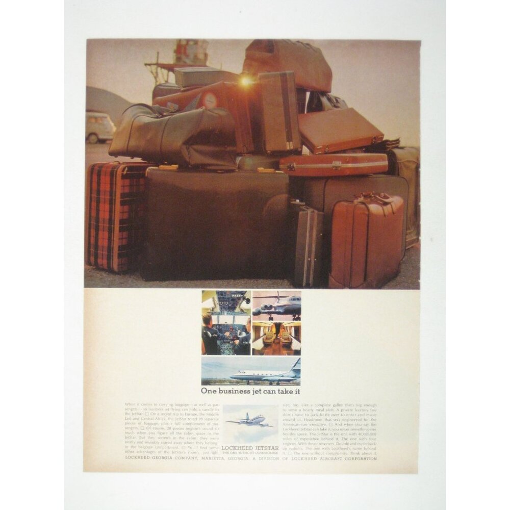 Lockheed Jetstar Business Jet Vintage Print Ad Travel 1960s MOD Luggage